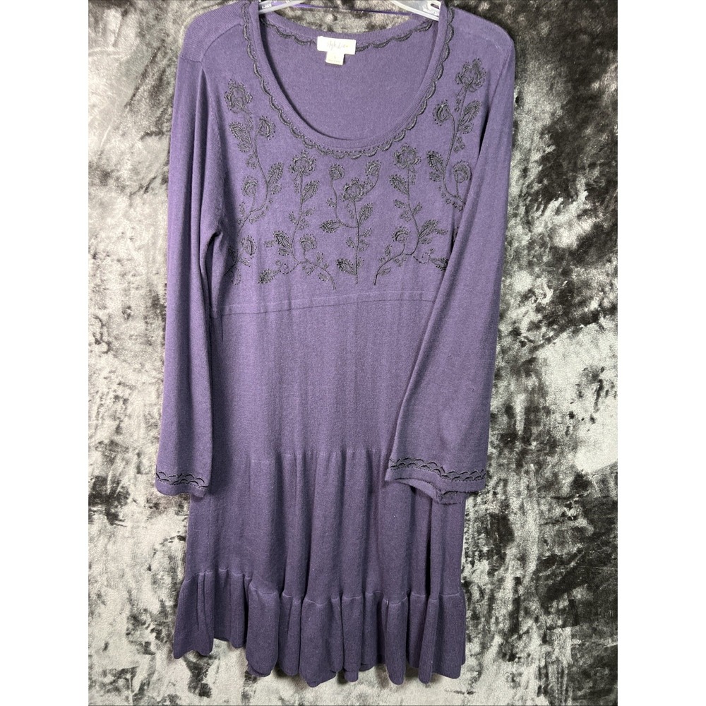 Style & Co Purple‎ Embroidered Peasant Dress Tunic Long Sleeve Women's L